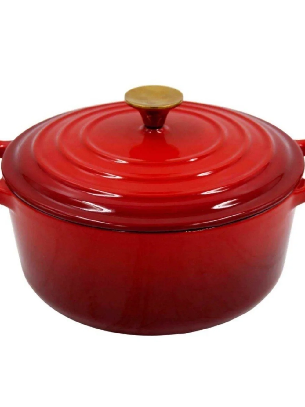 Red Enameled Dutch Oven with Gold Knob - Classic Round Casserole